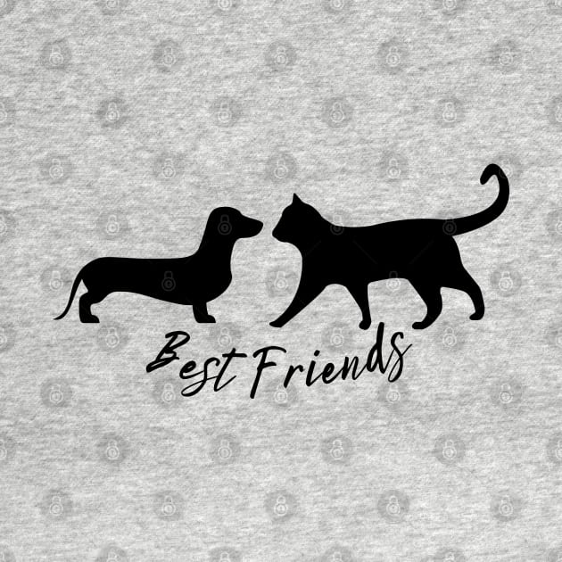 Best Friends Dachshund and Cat Black Silhouette by SayWhatYouFeel